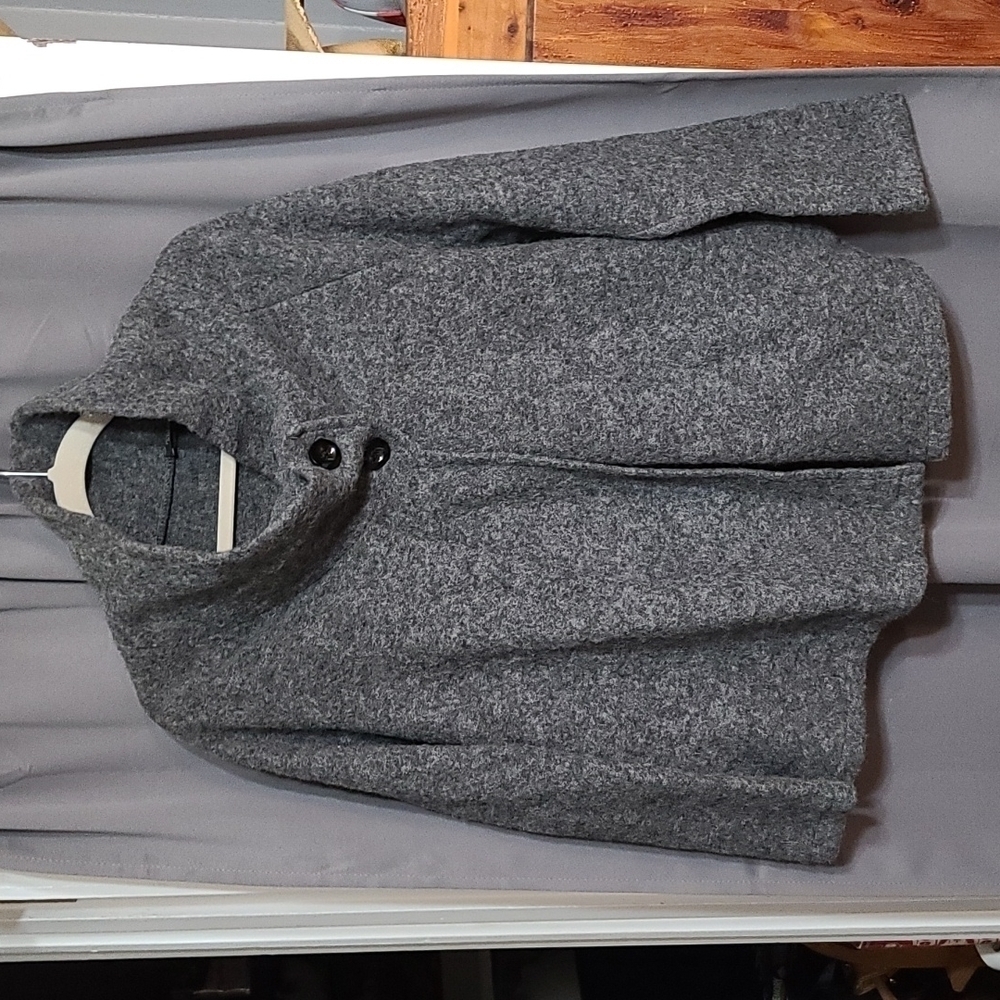 Keysha Made in Italy Wool Blend Jacket Gray Button High Neck Pockets Size L EUC